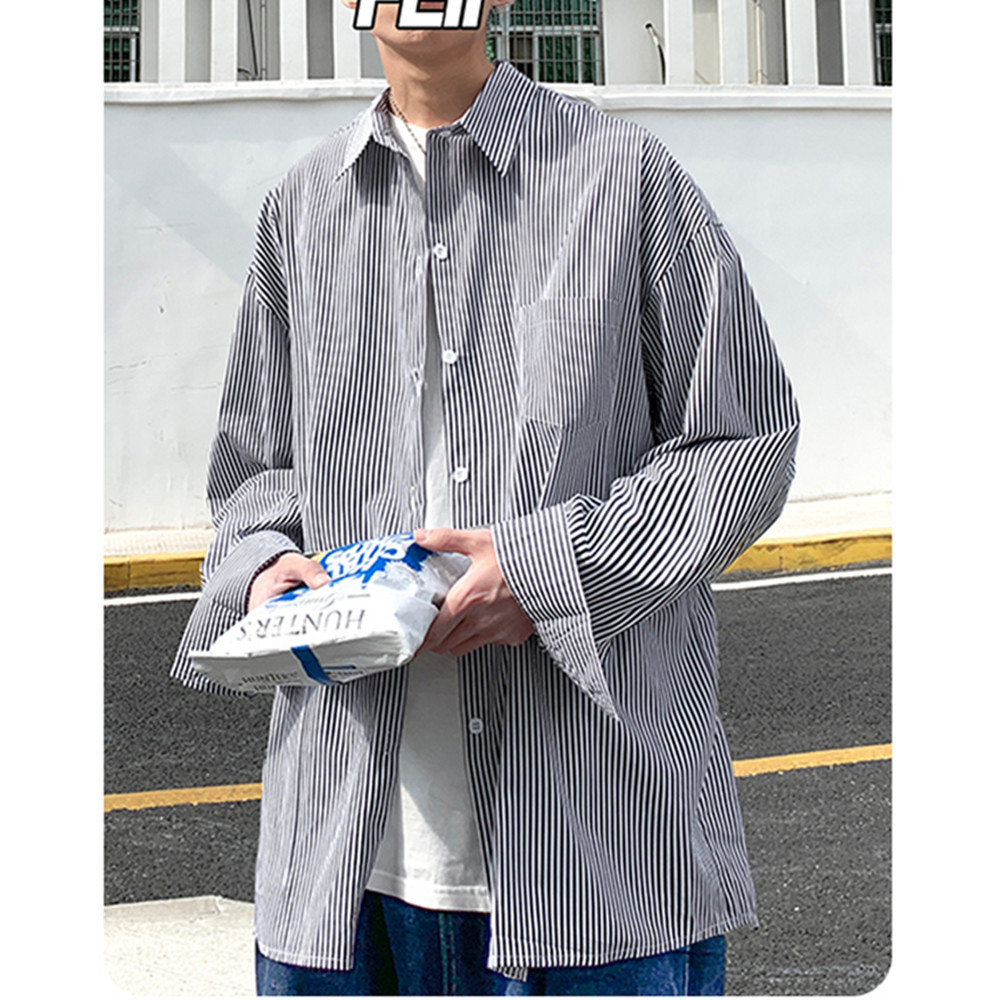 条纹衬衫男长袖春秋季男生300斤寸衫复古薄款男装胖子衬衣外套男