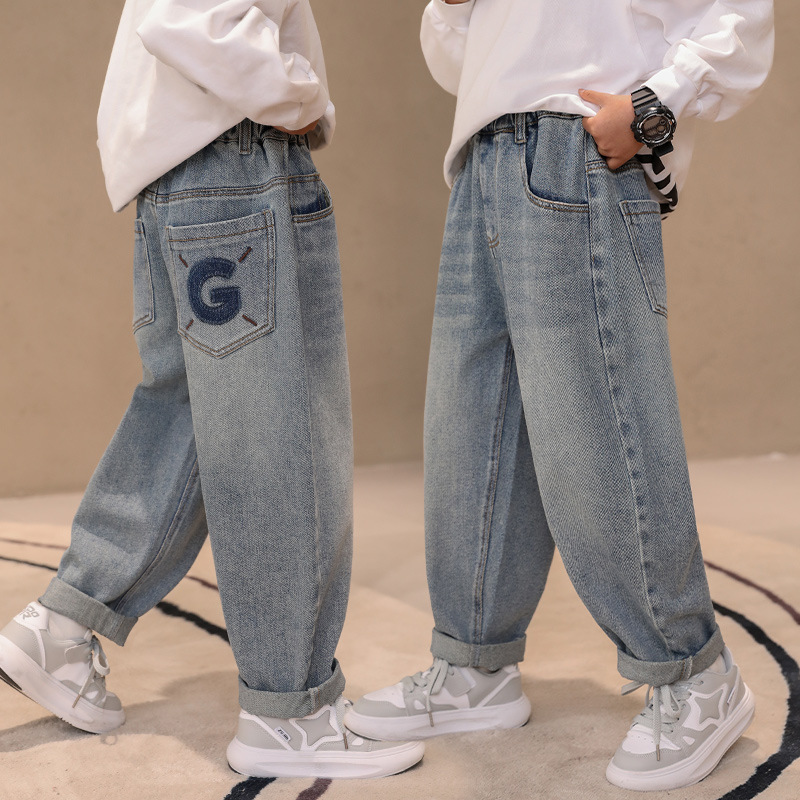男童秋装裤子2025新款中大童春秋季帅气时髦儿童男孩宽松牛仔长裤