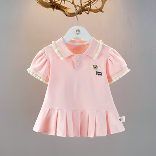 女童连衣裙夏装2026新款宝宝学院风纯色休闲裙子儿童洋气Polo裙夏