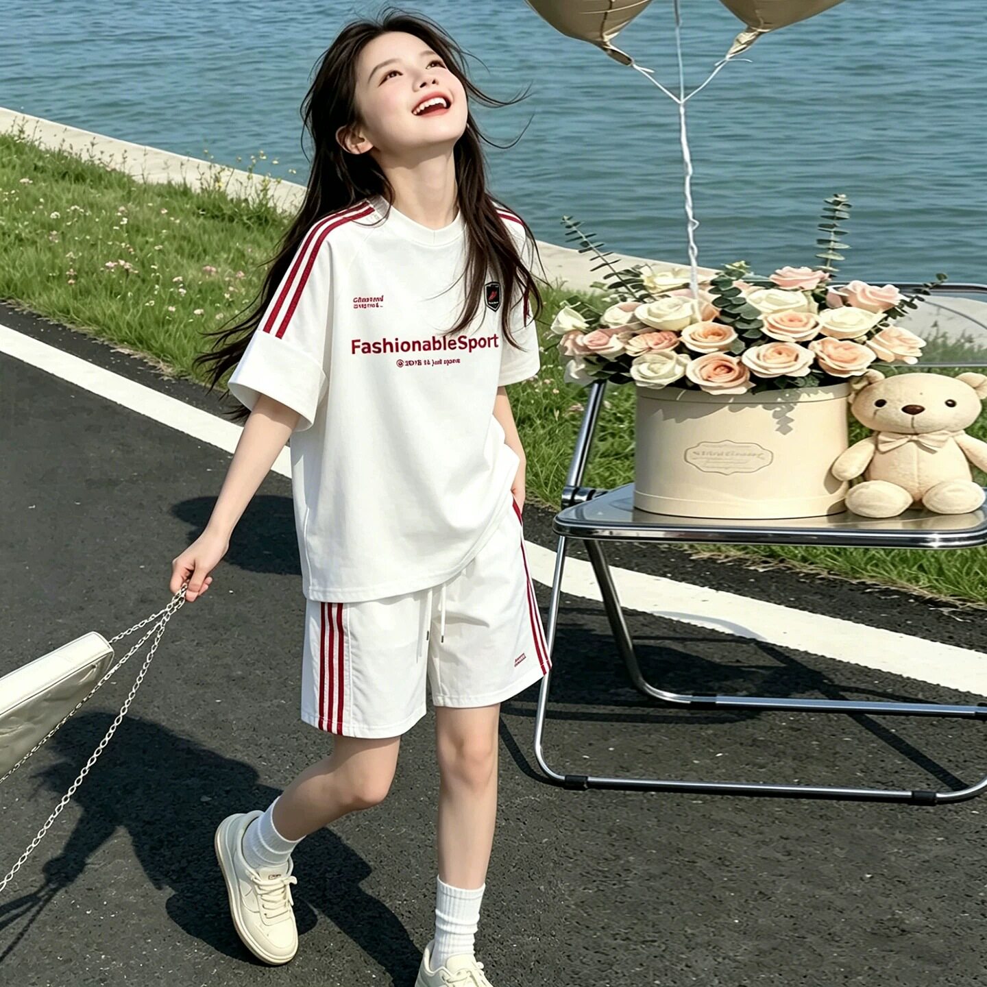 女童休闲套装夏季新款中大童宽松短袖T恤夏装时尚运动短裤两件套