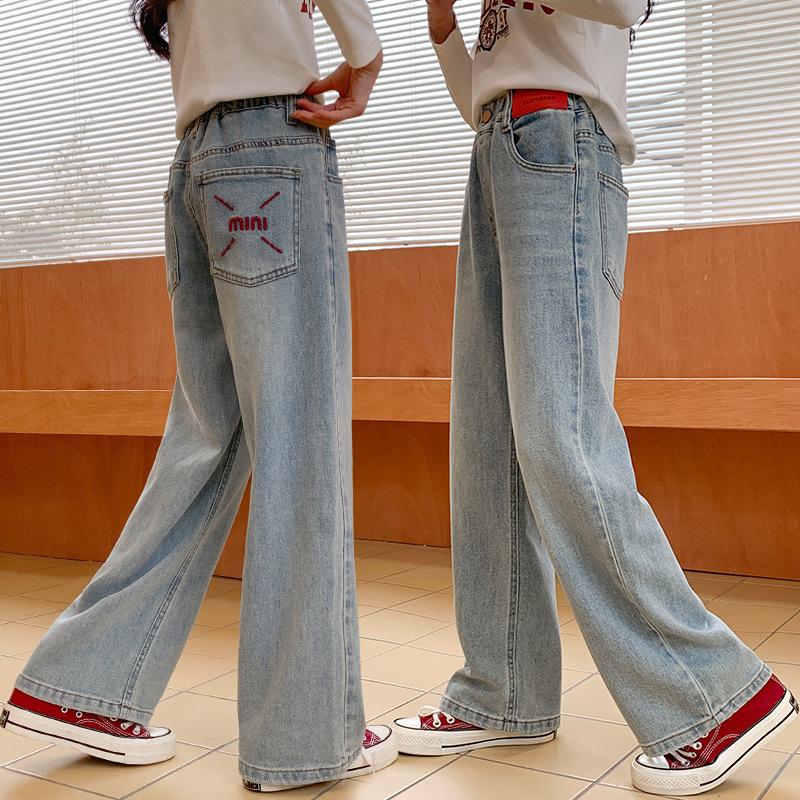 女童牛仔长裤春秋季2025新款儿童直筒休闲阔腿裤女孩大童秋装裤子