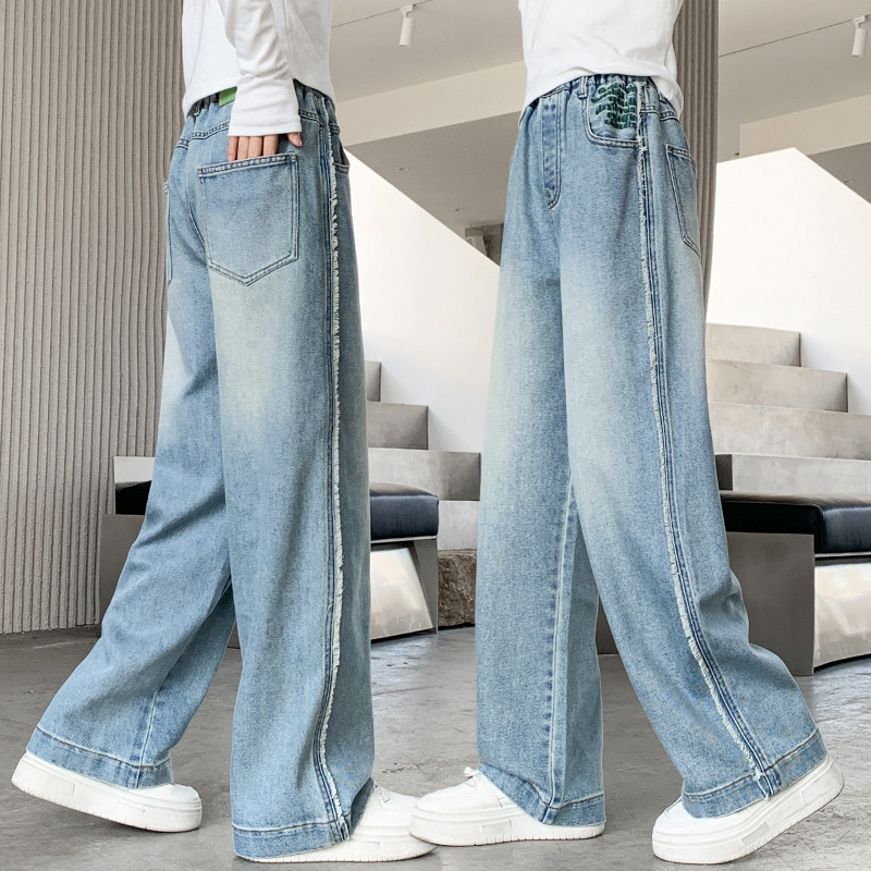 女童裤子春秋中大童宽松直筒休闲长裤2025新款秋装儿童牛仔阔腿裤