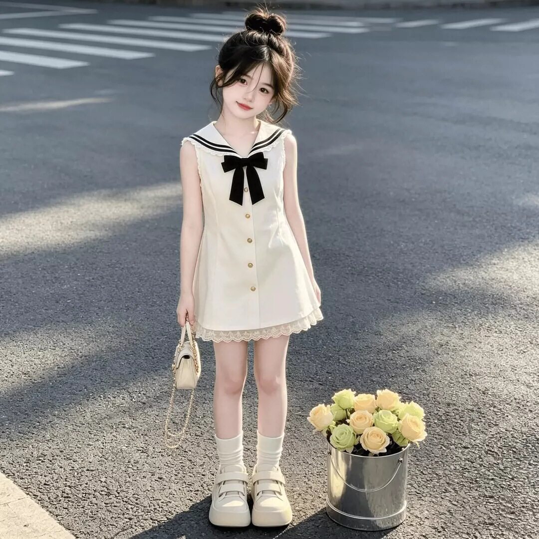 女童海军领连衣裙夏装儿童韩系学院风裙子夏季无袖背心裙