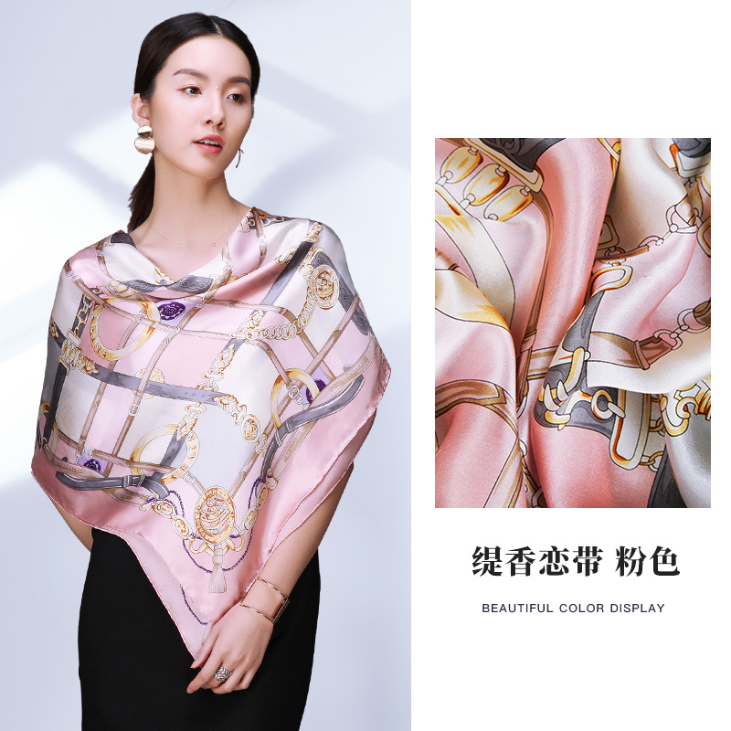 上海故事100%桑蚕丝丝巾女春季粉色110真丝大方巾送妈妈款礼盒装