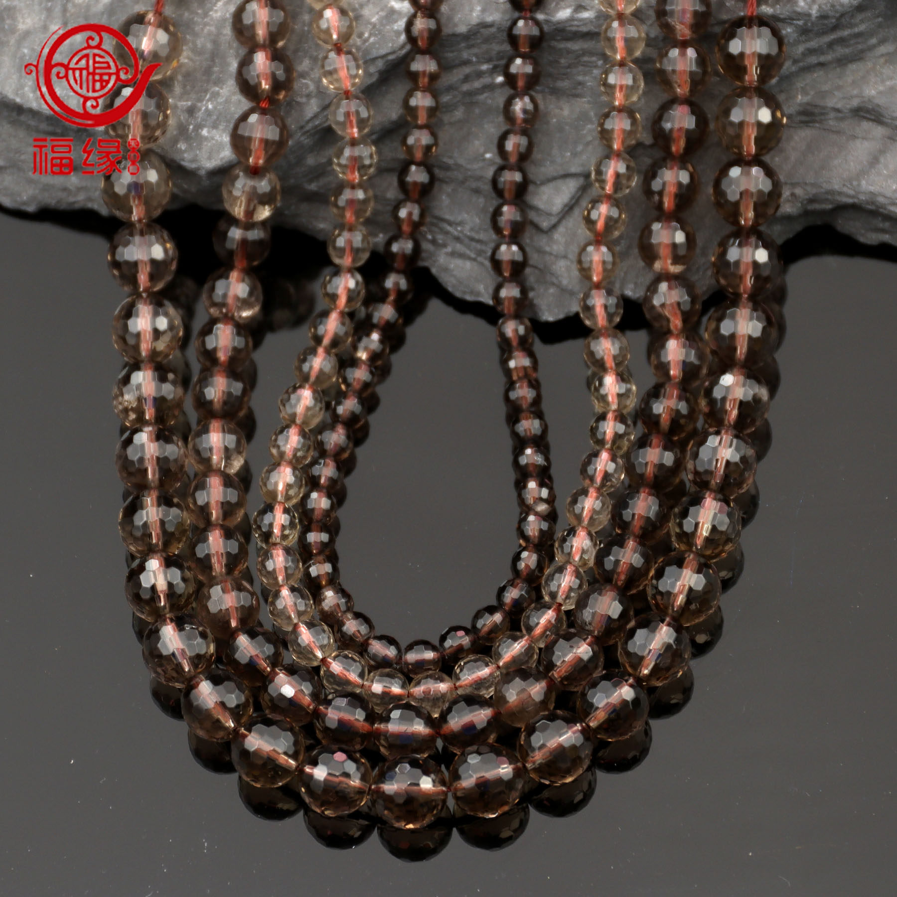 天然茶水晶128刻面水晶散珠烟晶切面半成品diy项链手链毛衣链配饰