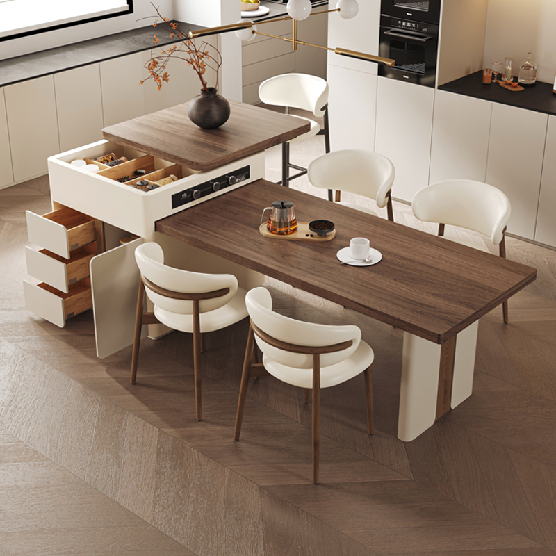 法式复古风岛台餐桌一体家用可伸缩中古风现代厨房吧台岩板中岛台