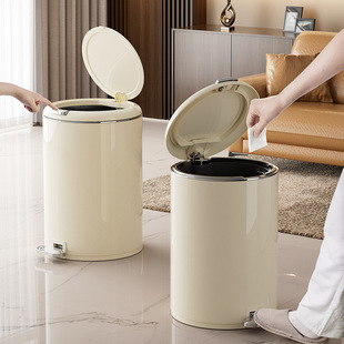金属圆形双开垃圾桶脚踏式垃圾桶家用高级感卫生间厕所带盖
