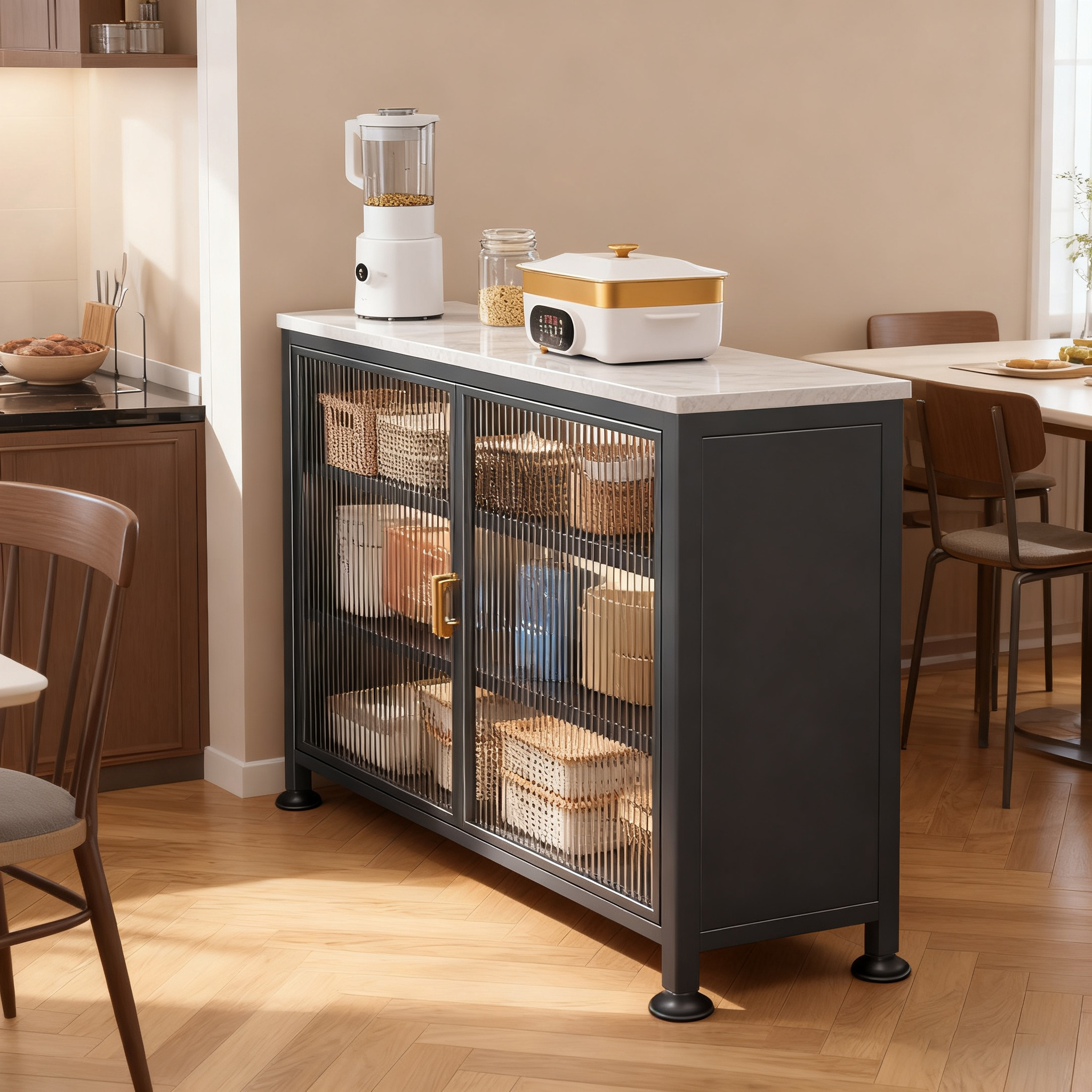 厨房极窄边柜置物橱柜岩板操作台落地多层餐边柜锅碗多功能收纳架