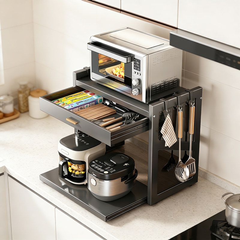 【云轨抽拉】抽屉式微波炉置物架