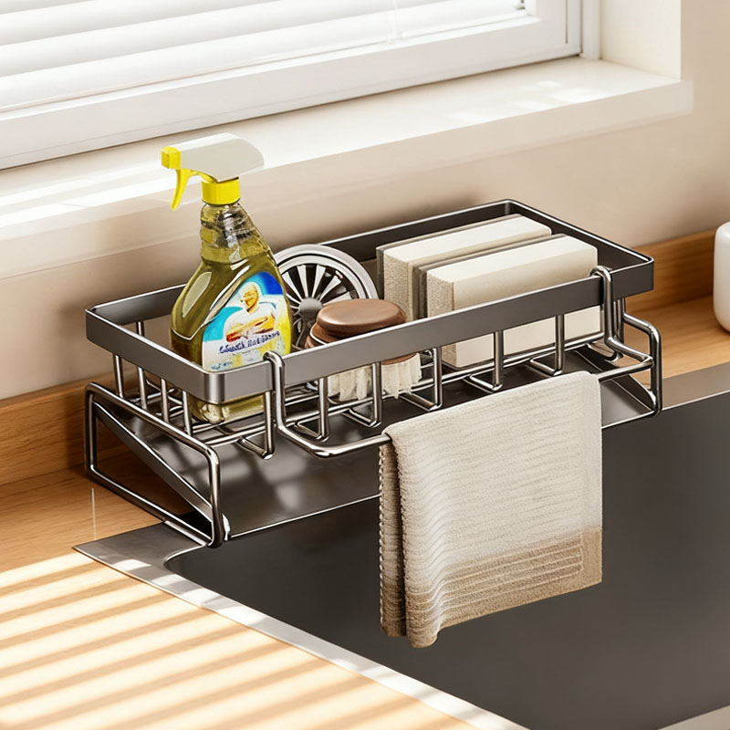 厨房置物架抹布沥水篮水龙头水槽洗菜池台面海绵洗碗用具收纳架子