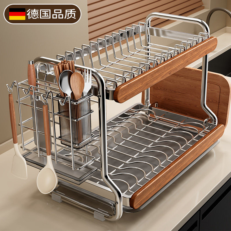 中古风不锈钢碗碟收纳架沥水厨房置物架碗架台面多功能放碗筷盘架