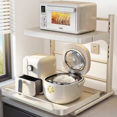 抽拉式厨房微波炉置物架台面电饭煲空气炸锅电器收纳架烤箱支架