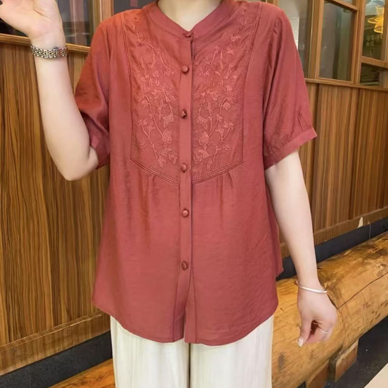 2025夏季新款短袖棉麻套装时尚洋气中老年女装宽松显瘦舒适两件套