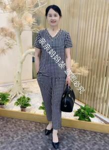 中老年夏装短袖格子套装休闲宽松妈妈冰丝棉上衣中老年薄款两件套