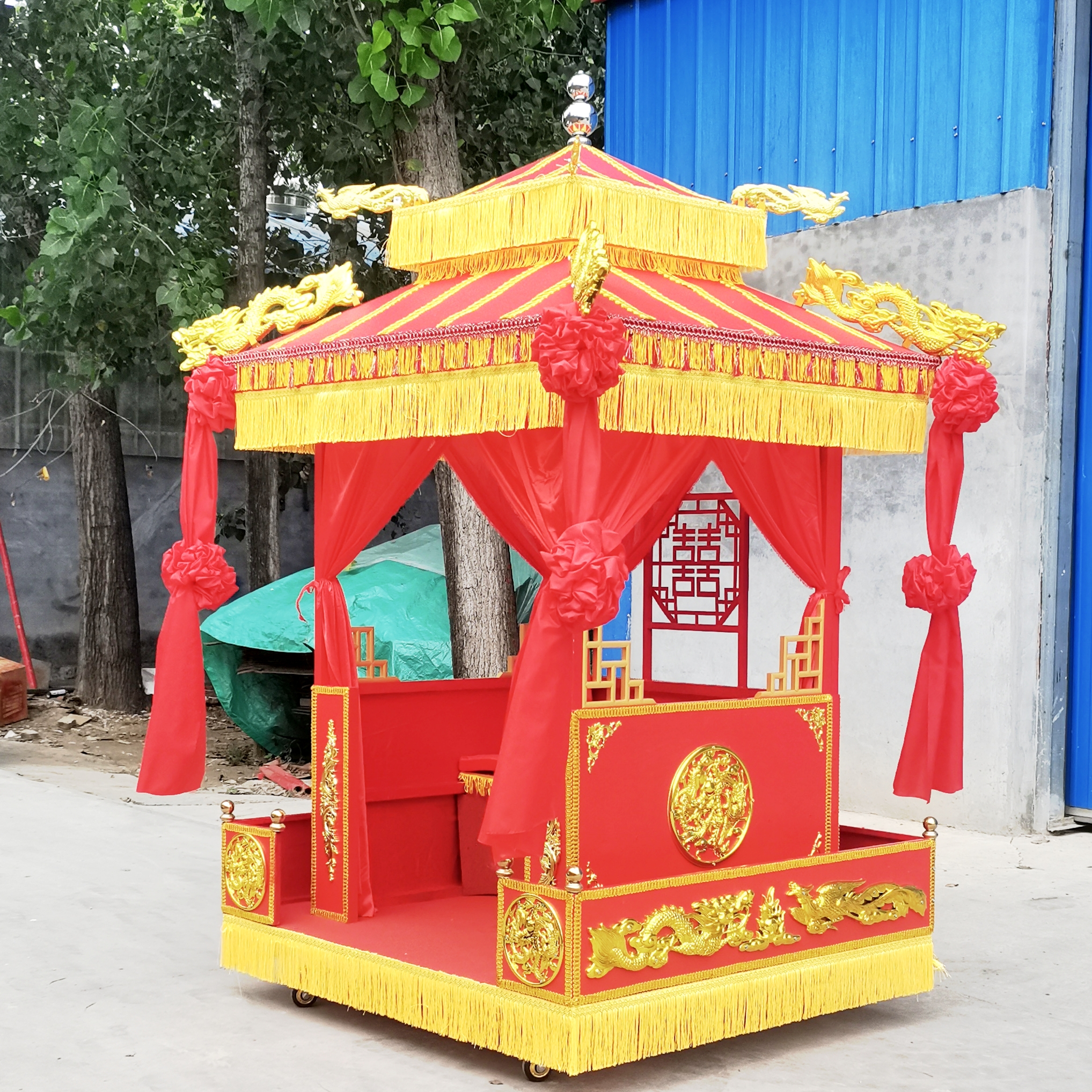 中式婚礼大型双顶花轿婚庆喜轿八抬大轿新娘结婚轿子可拆卸防雨顶