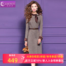 菲梦伊原创含羊毛连衣裙女冬季 设计感小众名媛小香风收腰中长裙子