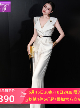 菲梦伊白色西装套装女夏季高品质时尚气质上衣送腰带配休闲阔腿裤