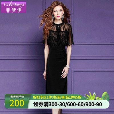 菲梦伊蕾丝网纱黑色连衣裙女夏装高级感绝美年轻款妈妈中长款裙子