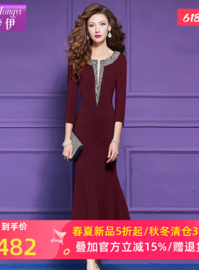 菲梦伊原创钉珠红色连衣裙女春季轻熟绝美高级感优雅气质礼服长裙