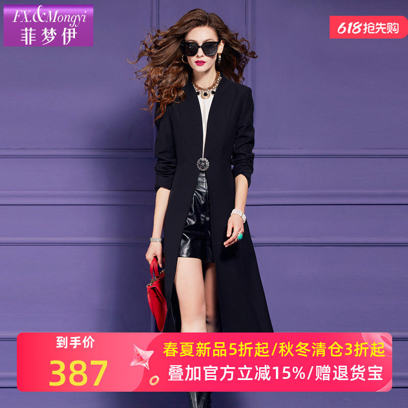 菲梦伊西装风衣外套女中长款2025秋季法式简约OL干练修身气质大衣