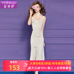 轻熟性感气质修身 法式 礼服裙 新款 菲梦伊蕾丝白色吊带连衣裙女夏季