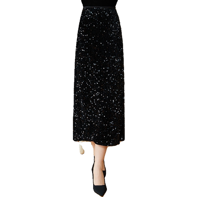 菲梦伊金丝绒亮片半身裙