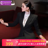 职业套装 女秋季 通勤时尚 菲梦伊绣花黑色西装 气质西服休闲裤 两件套