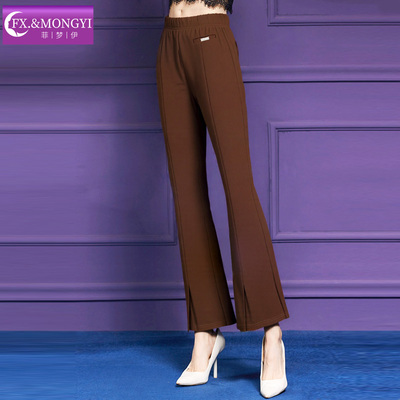 菲梦伊棕色西装裤女秋季松紧高腰垂感显瘦修身气质休闲职业喇叭裤