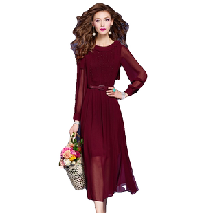 菲梦伊钉珠亮片连衣裙女春装新款复古洋气时尚显瘦收腰中长款裙子