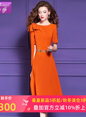 菲梦伊钉珠连衣裙女短袖夏季法式高级感别致独特修身中长款礼服裙