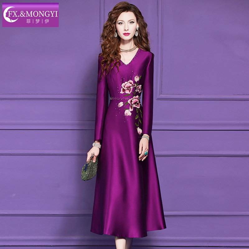 【直播专享】菲梦伊钉珠绣花连衣裙女冬季收腰阔太太中长裙敬酒服,女装/女士精品,连衣裙,淘宝优惠券,粉丝福利购,淘宝优惠卷