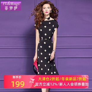 菲梦伊波点印花黑色连衣裙女夏装法式轻熟优雅别致设计感贵妇裙子
