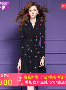 菲梦伊绣花黑色西装连衣裙女春季新款高贵洋气时尚设计感气质裙子