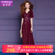 高端气质女神范修身 菲梦伊亮片红色连衣裙女短袖 夏装 V领长裙礼服