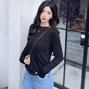 女装专柜新款春秋简约百搭修身显瘦圆领高弹长袖T恤打底衫1301086