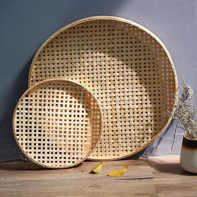 批发竹编制品簸箕有孔托盘米筛子筛网晾晒干货茶叶竹篮手工手编