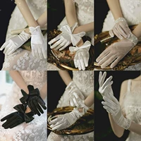 Белые короткие кружевные перчатки для невесты из жемчуга подходит для фотосессий с бантиком, популярно в интернете