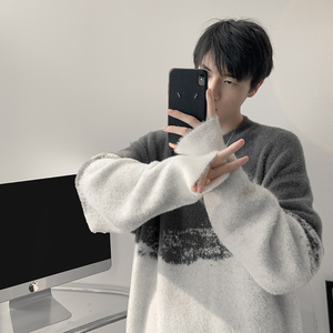 港风新款潮牌慵懒风渐变水貂毛衣套头毛衣男女款XZ503P68控98图片