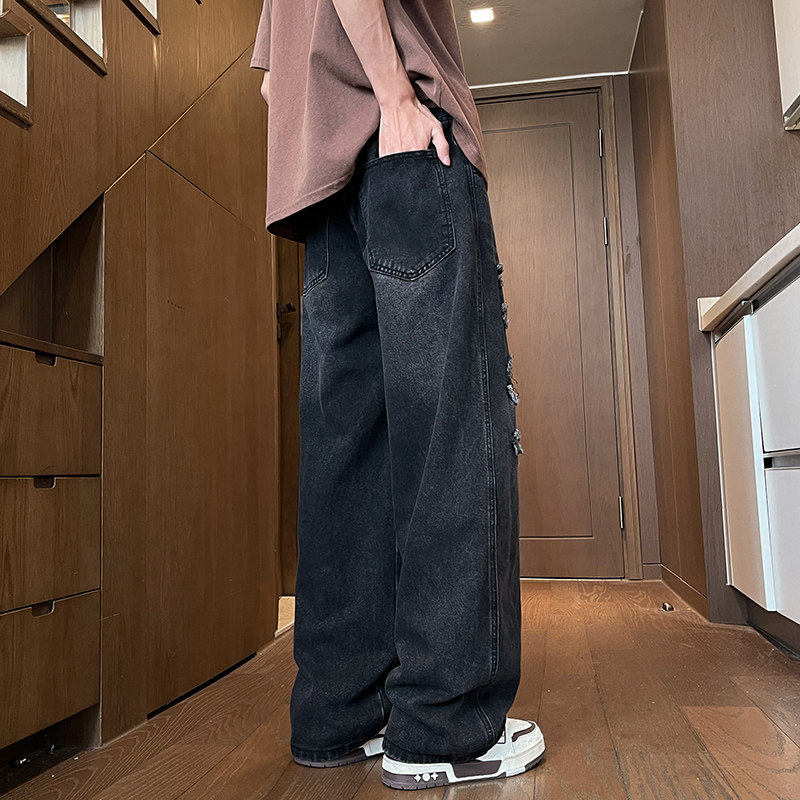 夏季新款纯色破洞弯刀高品质牛仔裤XZ503-K852P55控88,男装牛仔裤,星座503-1