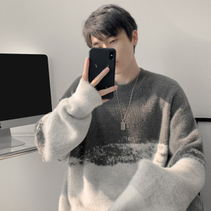 港风新款潮牌慵懒风渐变水貂毛衣套头毛衣男女款XZ503P68控98图片
