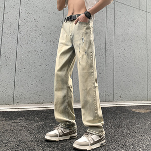 2025夏季拼接白色破洞弹力修身薄款牛仔裤XZ503-1K828-P55控78图片