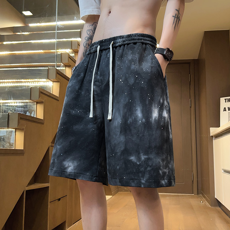 2024满天星扎染重磅纯棉宽松直筒休闲五分裤XZ503-1DK520P45控68,男装牛仔裤,星座503-1