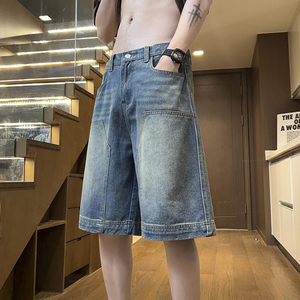2025夏季伐木裤元素男女款牛仔短裤五分裤XZ503-1DK521P45控68图片