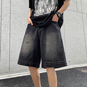 2025夏季伐木裤元素男女款牛仔短裤五分裤XZ503-1DK521P45控68图片