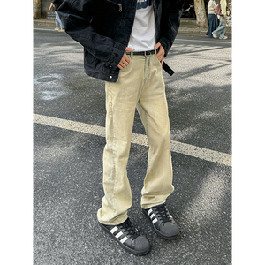 得物抖音品质弹力修身划烂磨破男女直筒牛仔裤XZ503K843特P45控78图片
