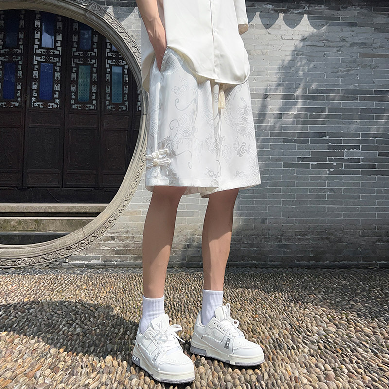 2025新中式风龙纹缎面冰丝料子盘扣设计五分裤DK523P35控58,男装牛仔裤,星座503-1