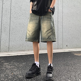 2025夏季宽松直筒无弹小众男女款五分牛仔裤XZ503-1DK519P45控68，男装牛仔裤，星座503-1