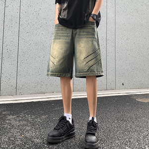 2025夏季宽松直筒无弹小众男女款五分牛仔裤XZ503-1DK519P45控68图片