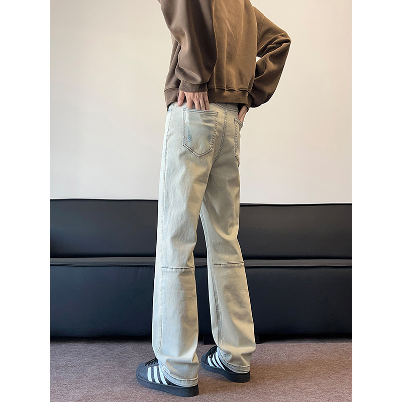 现货！弹力修身三色磨破拼接直筒牛仔长裤XZ503K828P55控78,男装休闲裤,星座503-1