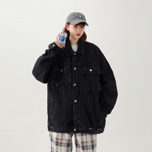 春季新款美式高品质纯色男女款大口袋牛仔夹克503-1JK07P95控128图片